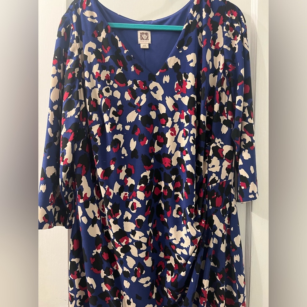 Multi-Colored Leopard V-Neck Anne Klein Sheath Dress